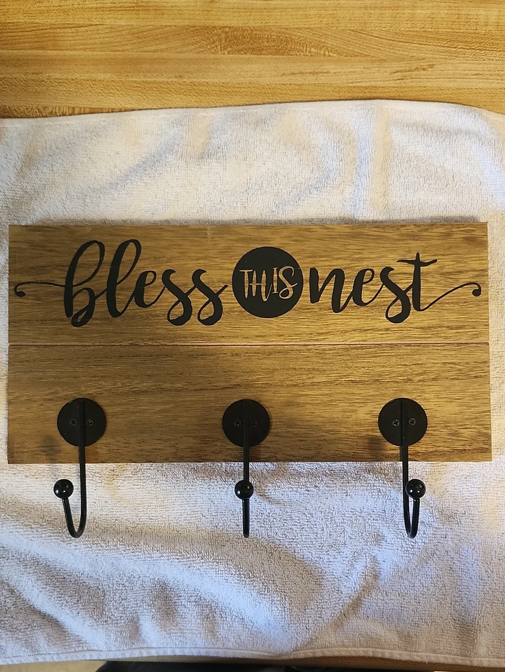 Bless This Nest Wood Wall Hook Rack - Black Lettering